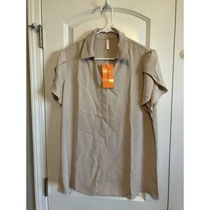 Aodemo Blouse Women XL Beige New Petal Sleeve Chiffon Button Down C1038